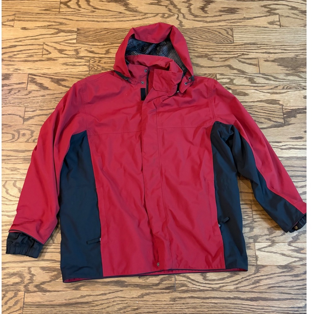 Eddie Bauer EBTEK Men's XL Red Black Nylon Hooded Outdoor Rain Jacket